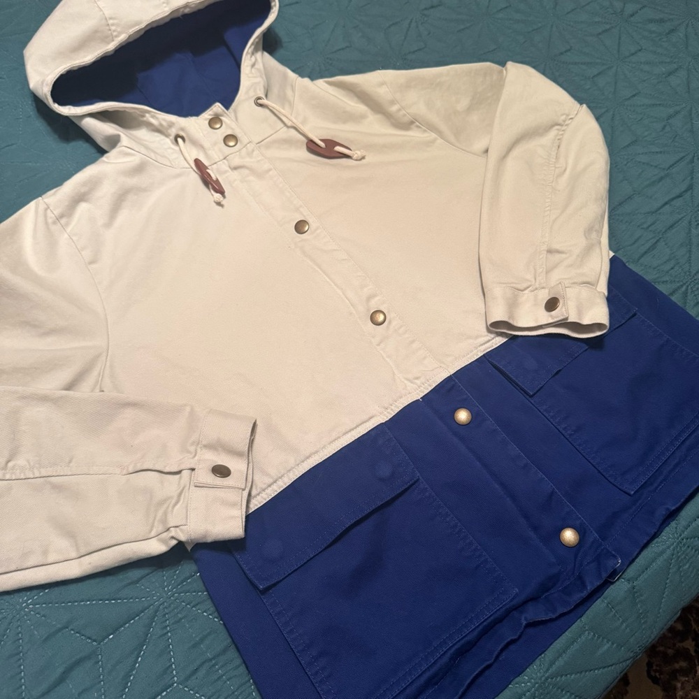 J. Crew Women’s Small S Two-Tone Blue and Cream/Khaki Jacket - Picture 2 of 9
